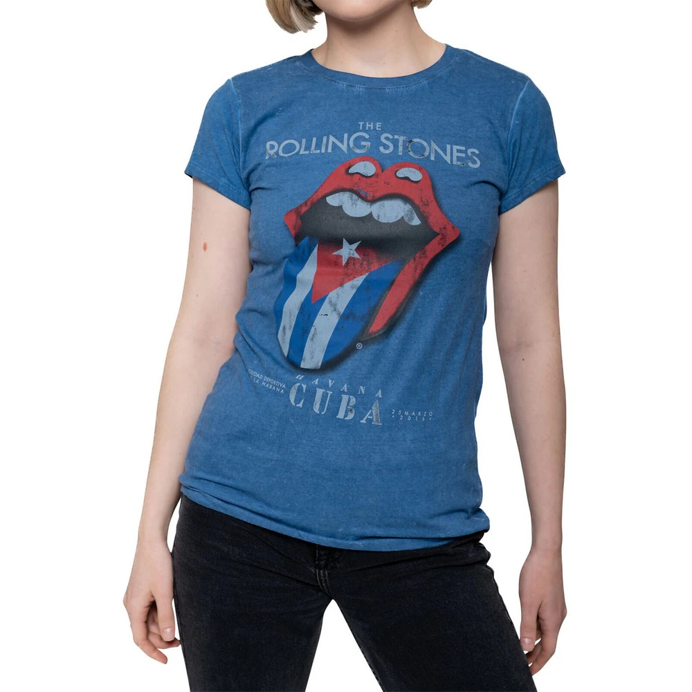 The Rolling Stones Womens Havana Cuba T-Shirt (Denim Blue) - RO1779