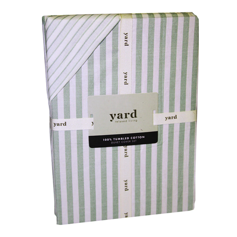 The Linen Yard Hebden Melange Stripe Duvet Cover Set (Eucalyptus) - RV2572