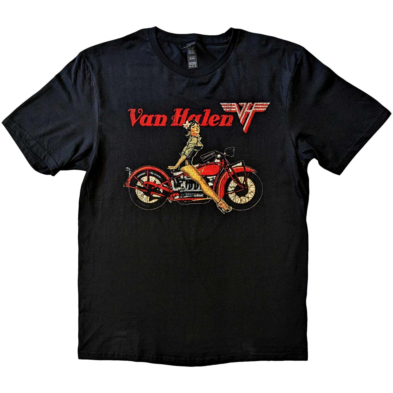 Van Halen Unisex Adult Pinup Motorcycle Cotton T-Shirt (Black) - RO5387