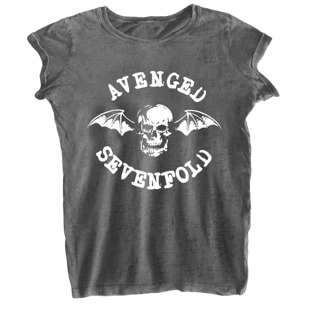 Avenged Sevenfold Womens Deathbat Burnout T-Shirt (Charcoal Grey) - RO6468