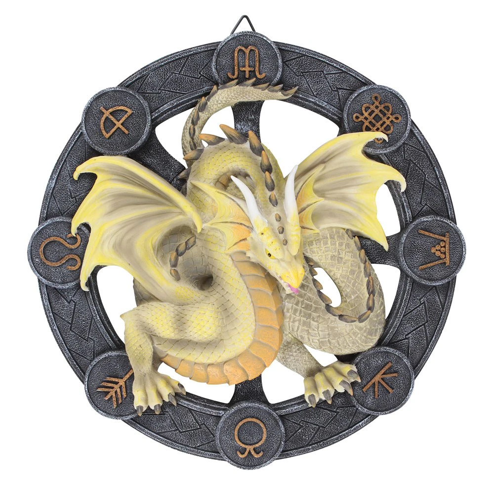 Anne Stokes Mabon Resin Dragon Plaque (Yellow/Grey) - SD5183