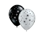 Qualatex Sparkles & Swirls Latex Round Balloons (Pack of 50) (Black/Silver) - SG19829