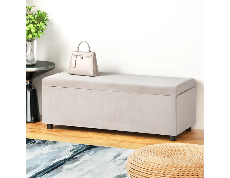 Artiss Storage Ottoman Blanket Box Table 97cm Velvet Taupe