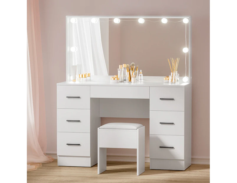 Artiss Dressing Table Set Stool 10 Led Bulbs White Debbie