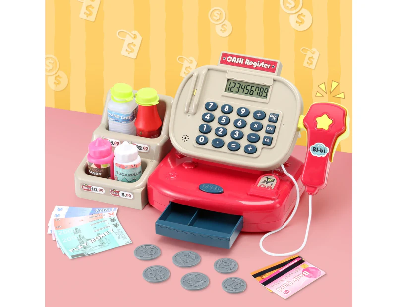 Keezi Kids Cash Register Calculator Pretend Play Shops Money Checkout Toys