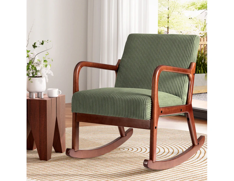 Artiss Rocking Armchair Nursery Chair Corduroy Green