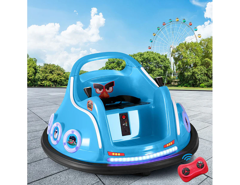 Kids Ride On Car Bumper Electric Toys Cars Light Remote Angry Birds Sticker Blue