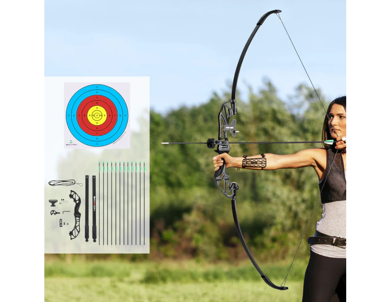 Everfit 55lbs Bow Arrow Set Recurve Takedown Archery Hunting for Beginner Green