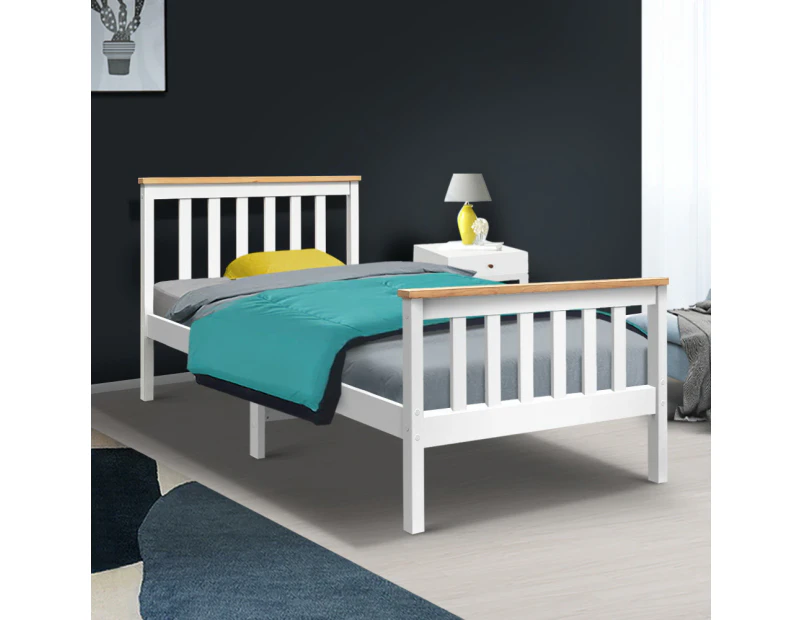 Artiss Bed Frame Single Size Wooden White PONY