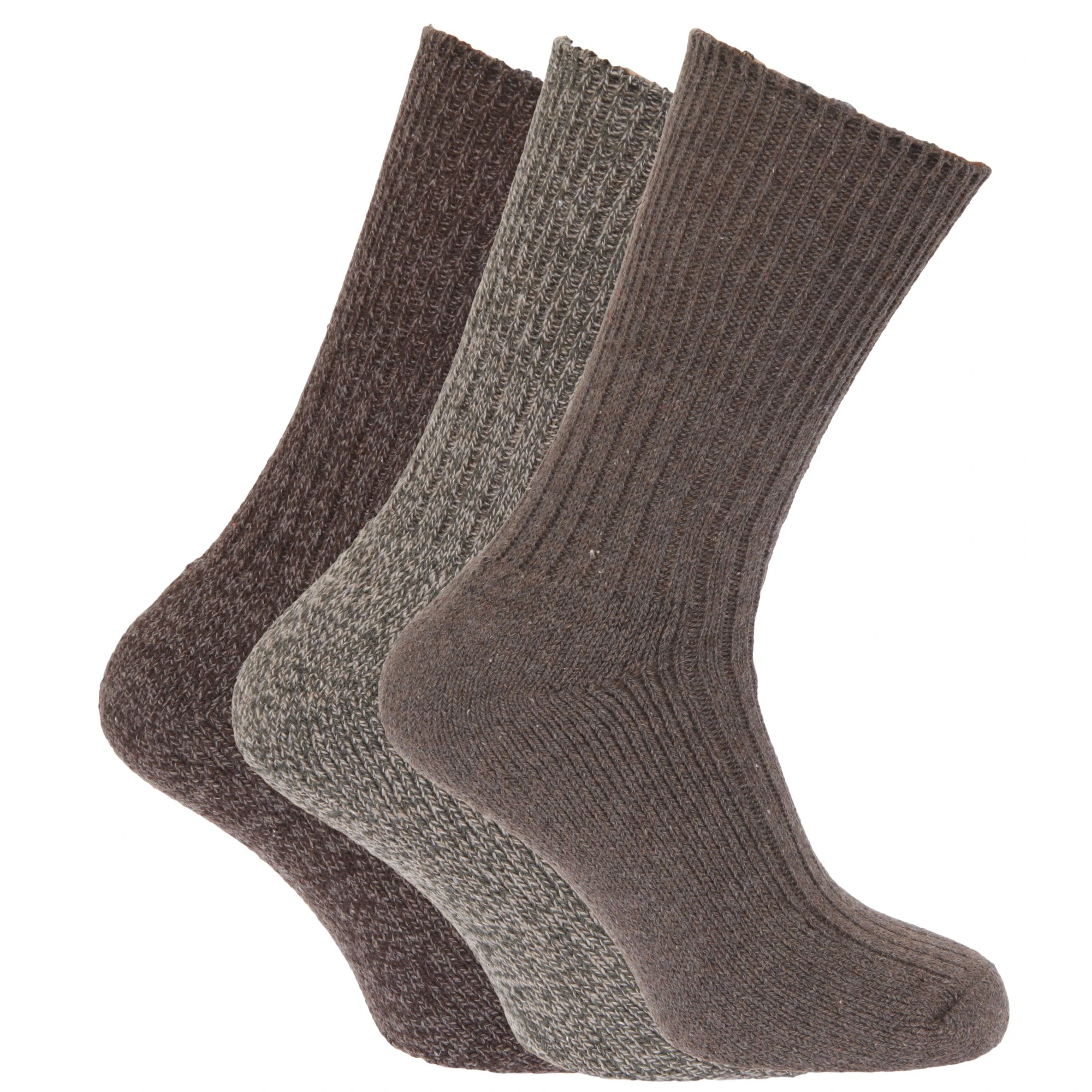 Mens Wool Blend Non Elastic Top Light Hold Socks (Pack Of 3) (Shades of Brown) - MB159