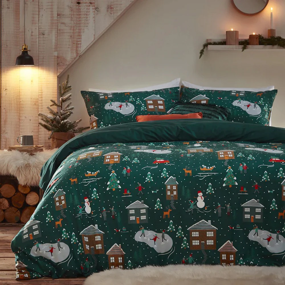 Furn Winter Pines Fleece Duvet Cover Set (Pine Green) - RV2716