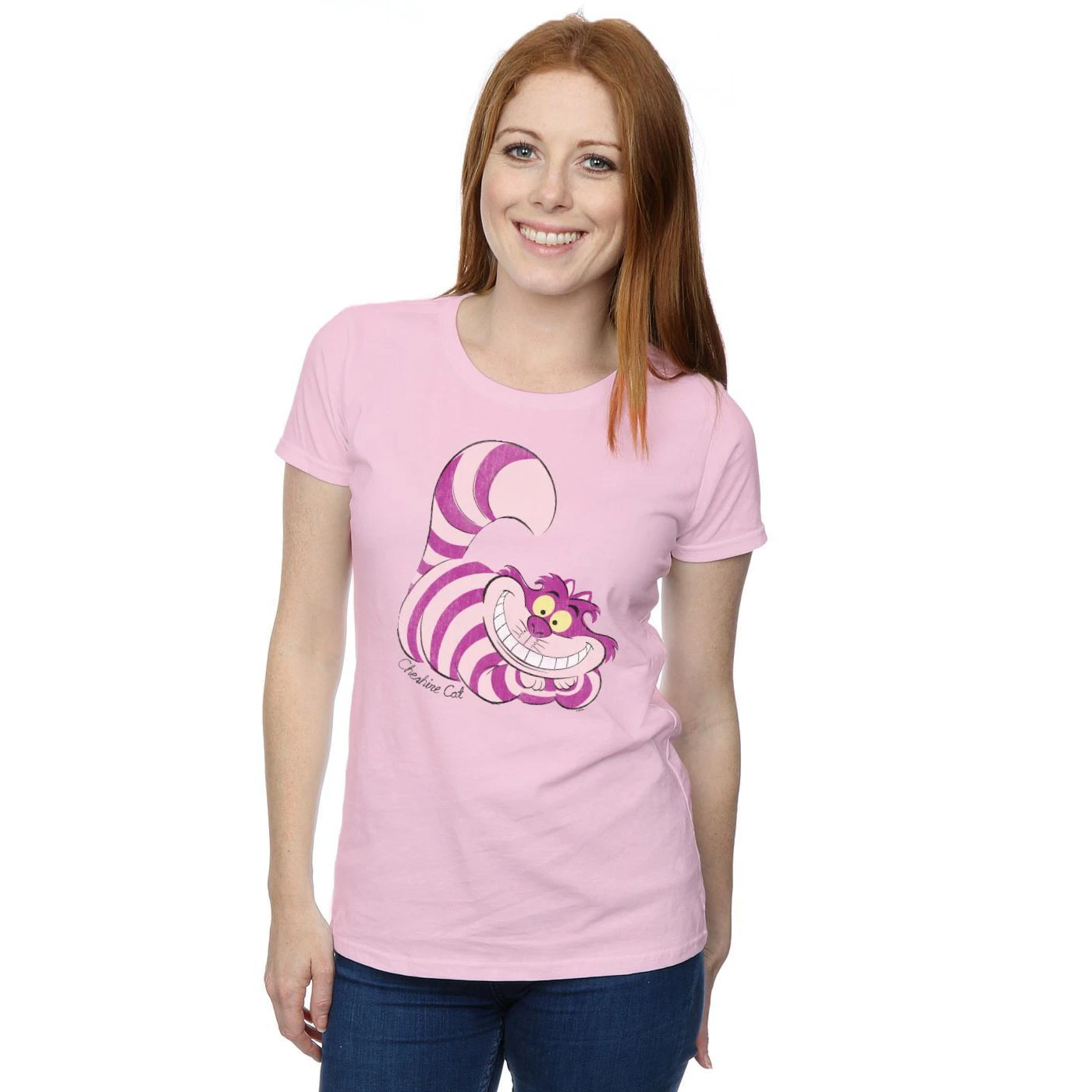 Alice In Wonderland Womens Cheshire Cat Fitted T-Shirt (Baby Pink) - BI380