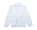 White Girls Peter Pan Collar Long Sleeve School Shirt with two button Adjustable Cuff