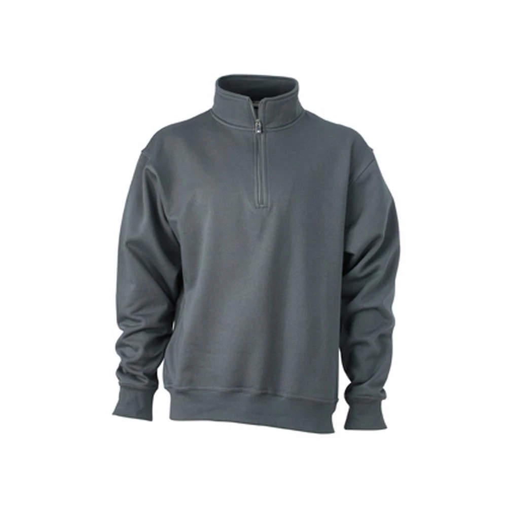 James and Nicholson Unisex Workwear Half Zip Sweatshirt (Carbon Grey) - FU275