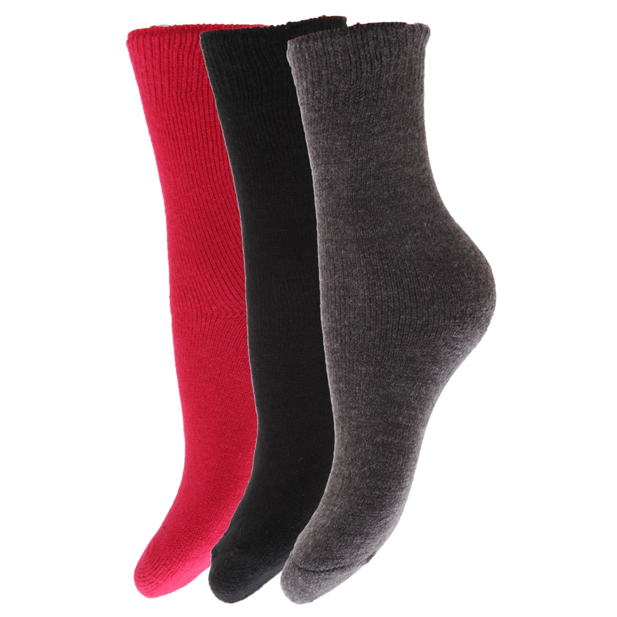 FLOSO Childrens Boys/Girls Winter Thermal Socks (Pack Of 3) (Black/Grey/Hot Pink) - K105