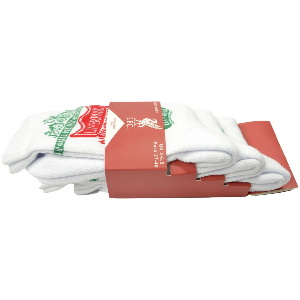 Liverpool FC Unisex Adult Sports Socks (Pack of 3) (White/Red) - BS3701