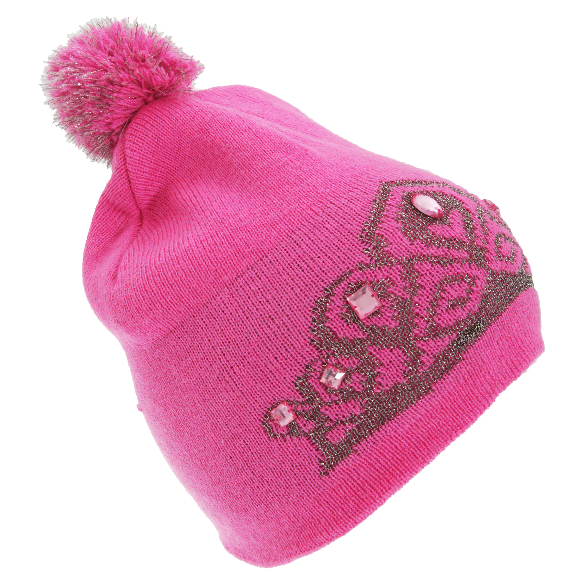 FLOSO Womens Tiara Pattern Winter Beanie Bobble Hat (Pink) - HA432