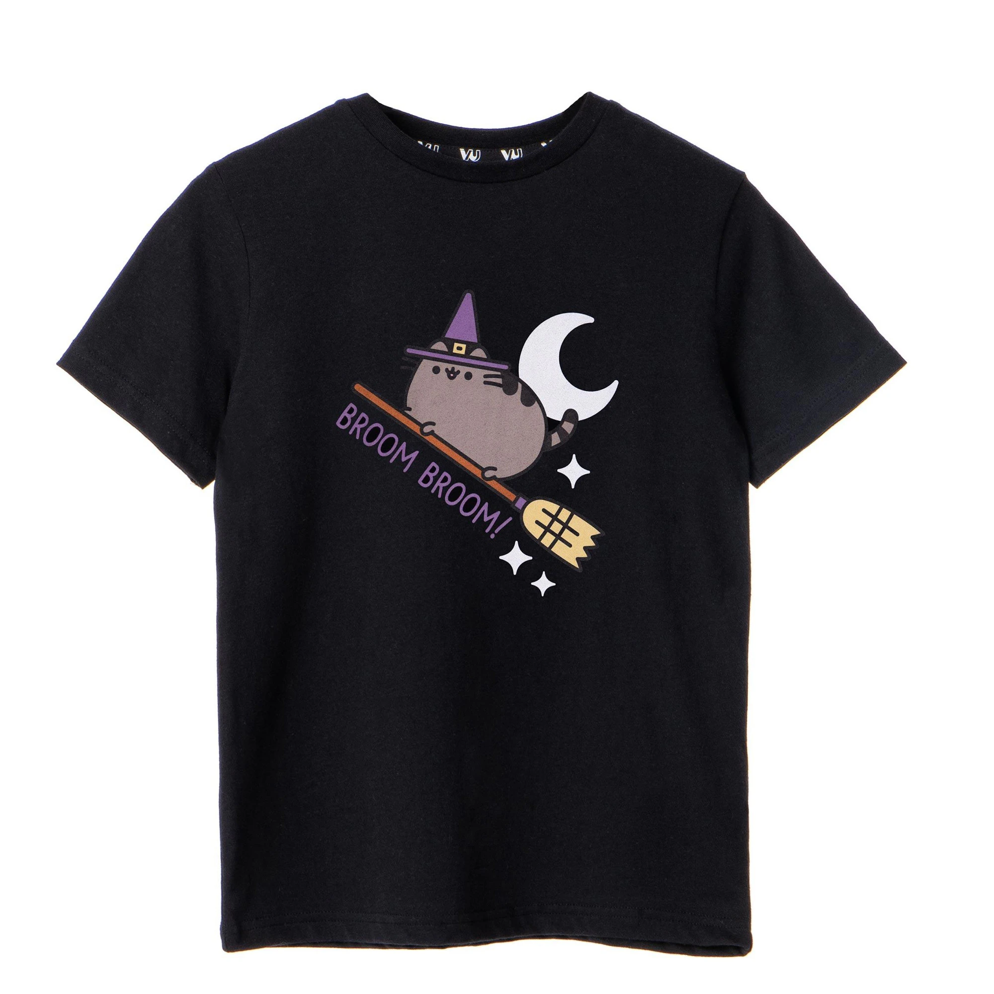 Pusheen Girls Broom Broom Halloween Short-Sleeved T-Shirt (Black) - NS8318