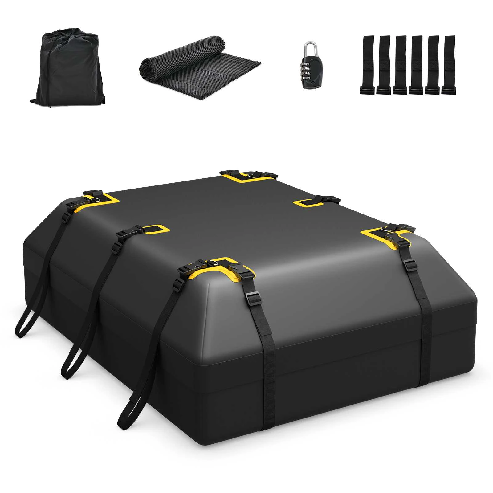 Costway 595L Car Roof Bag Waterproof Rooftop Cargo Carrier w/Non-slip Mat,Storage Bag, Coded Lock