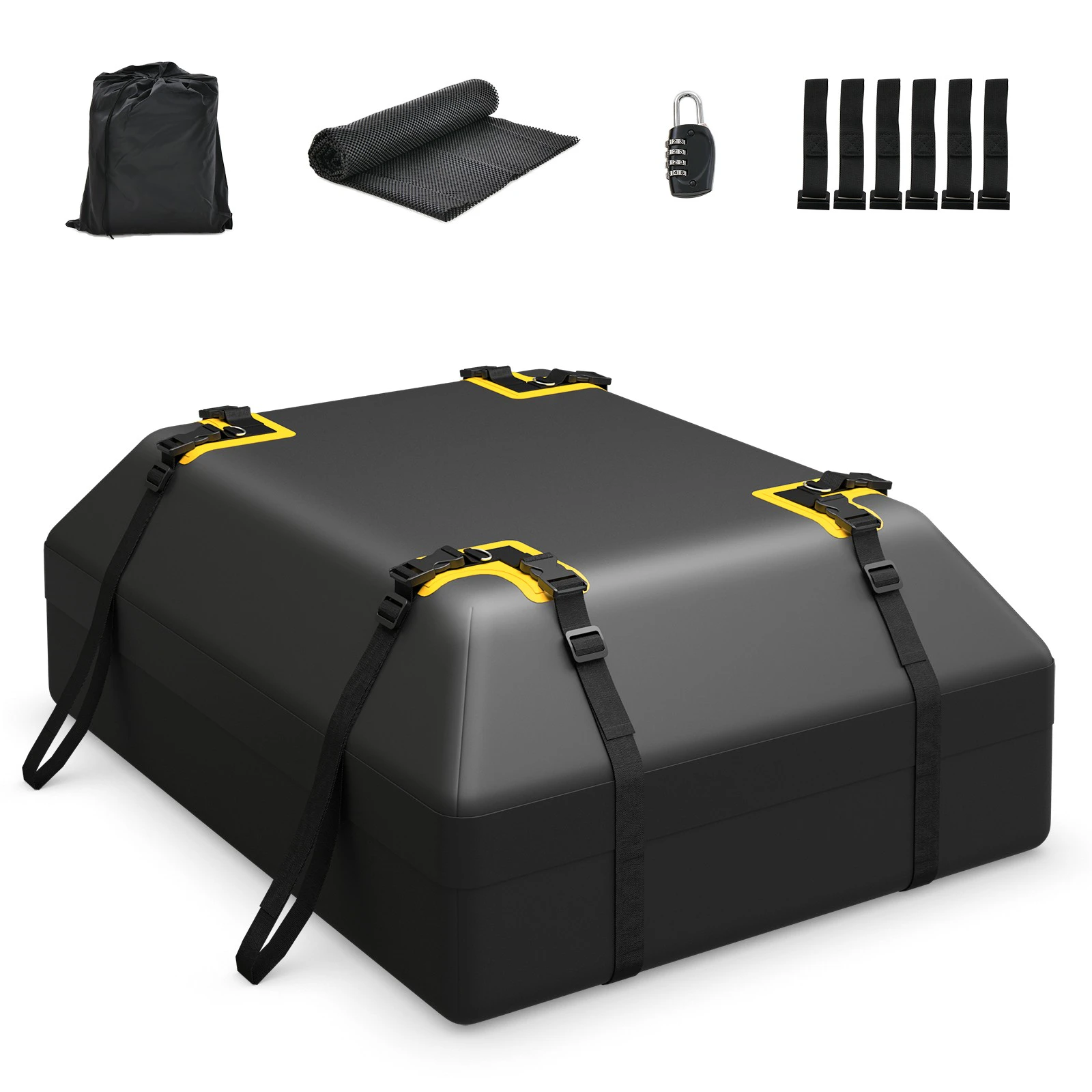 Costway 425L Car Roof Bag Waterproof Rooftop Cargo Carrier w/Non-slip Mat,Storage Bag, Coded Lock