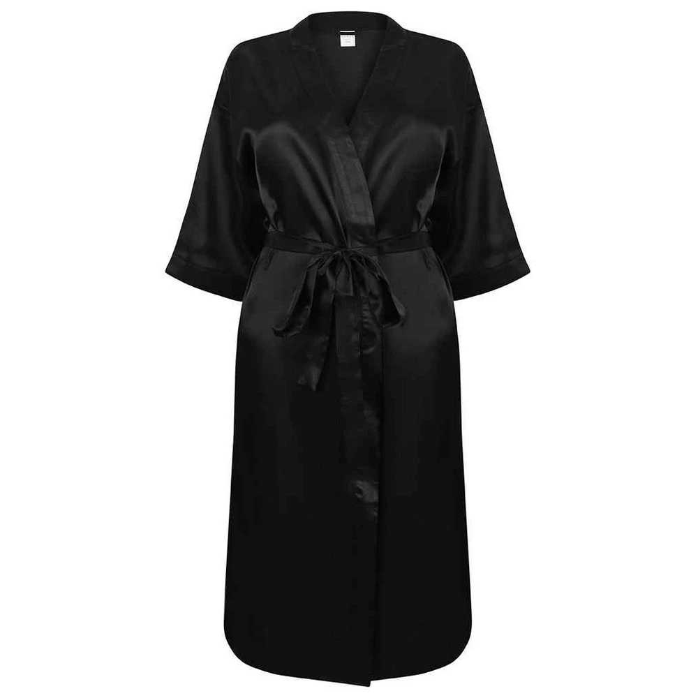 Towel City Womens Satin Robe (Black) - PC6203