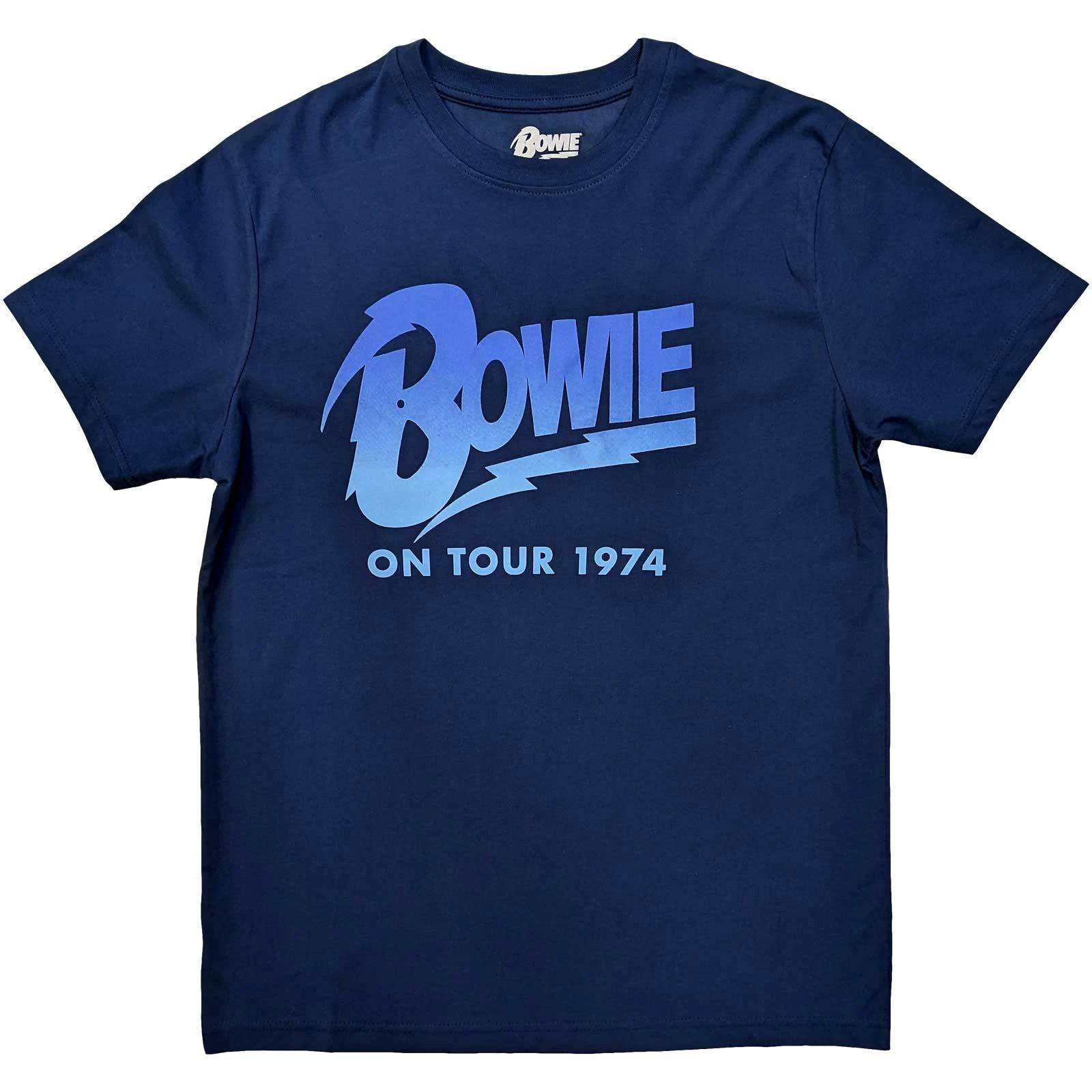 David Bowie Unisex Adult On Tour 1974 T-Shirt (Denim Blue) - RO5988