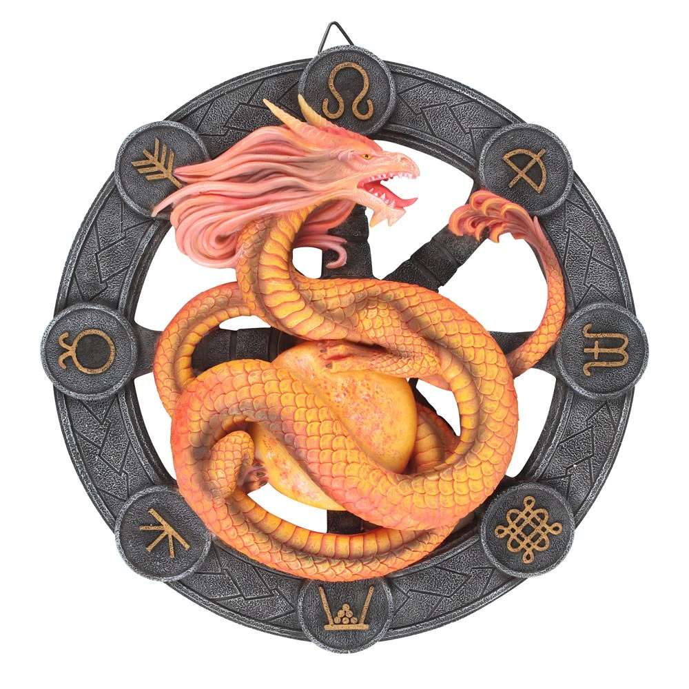 Anne Stokes Litha Resin Dragon Plaque (Orange/Grey) - SD5182