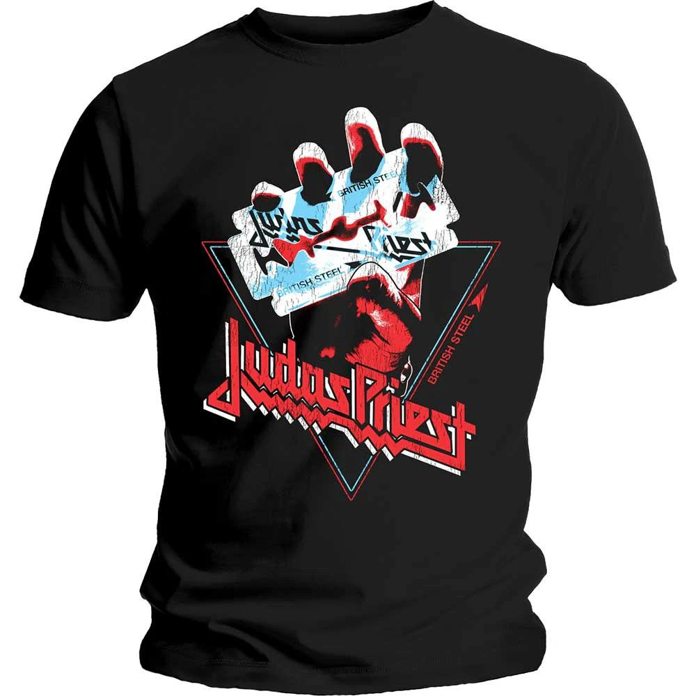 Judas Priest Unisex Adult British Steel Triangle Cotton T-Shirt (Black) - RO8522