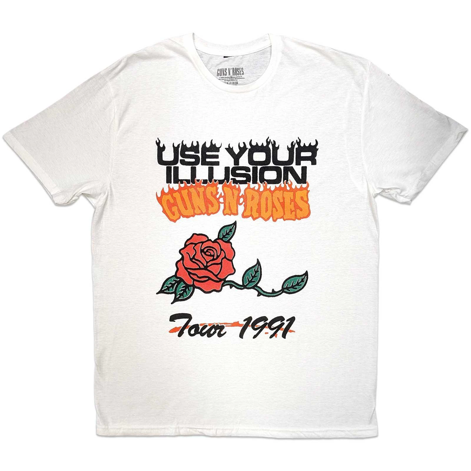 Guns N Roses Unisex Adult Use Your Illusion Tour 1991 Cotton T-Shirt (White) - RO8548