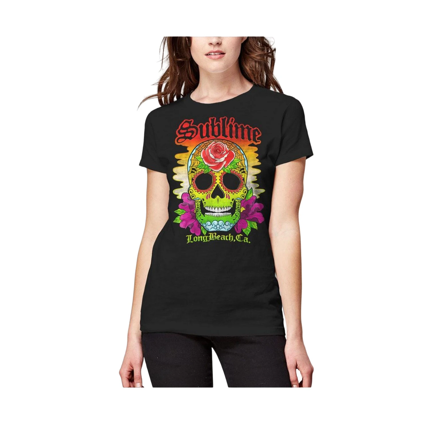 Sublime Womens Skull T-Shirt (Black/Multicoloured) - RO9327