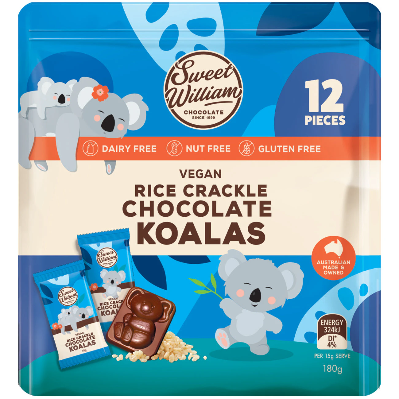 Sweet William Rice Crackle Koalas 12x15g 180g (Pack of 8)