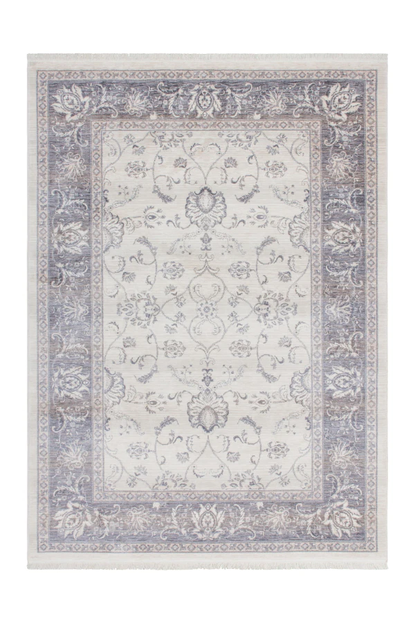 Vintage 700 Faded Ivory Floral Rug with Border