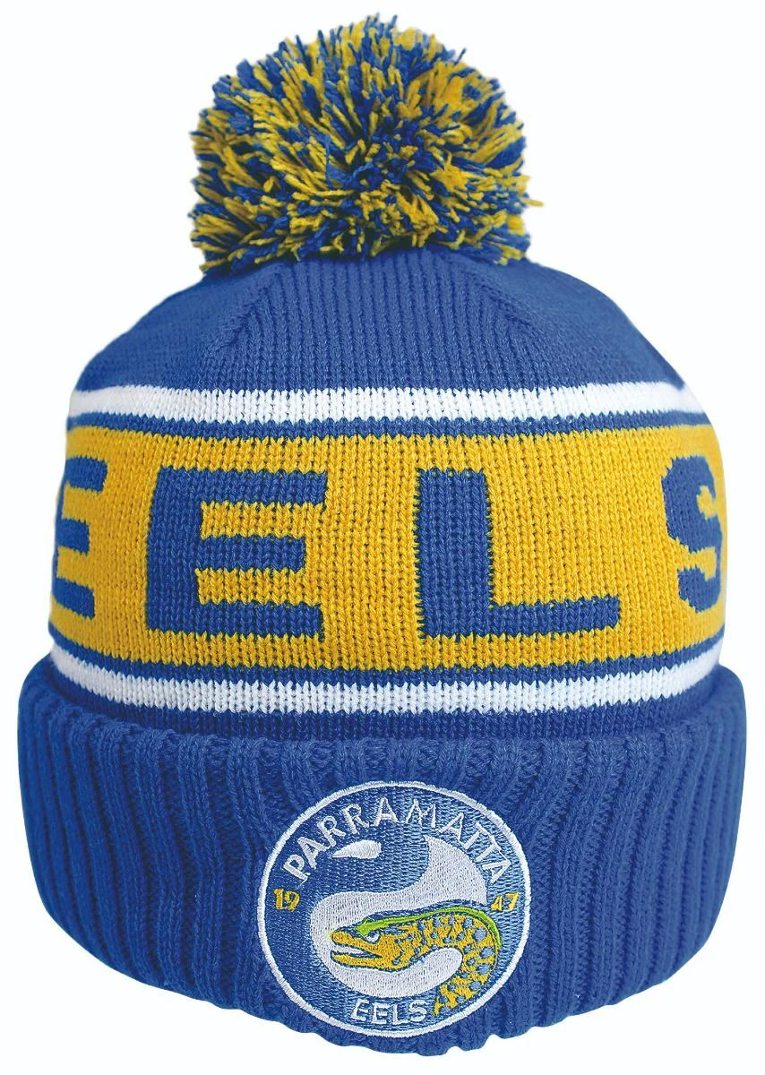 Parramatta Eels NRL Embroidered Striker Pom Pom Beanie!