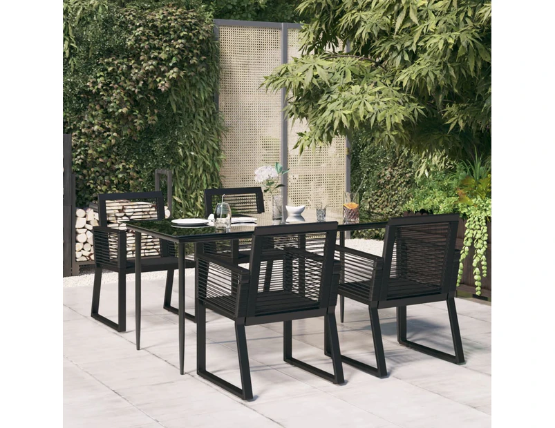 5 Piece Garden Dining Set Black PVC Rattan