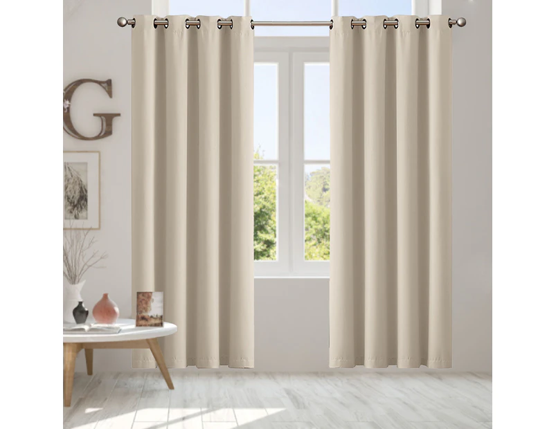 2x Blockout Curtains Panels 3 Layers Eyelet Room Darkening 132x213cm Beige