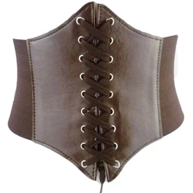 Women Shaper Shapewear PU Leather Slim Body Corset Lace up Waist Trainer  Brown Cincher