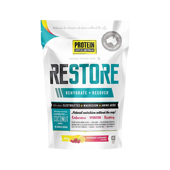 Protein Supplies Australia Restore Hydration Recovery Drink Raspberry Lemonade 200g