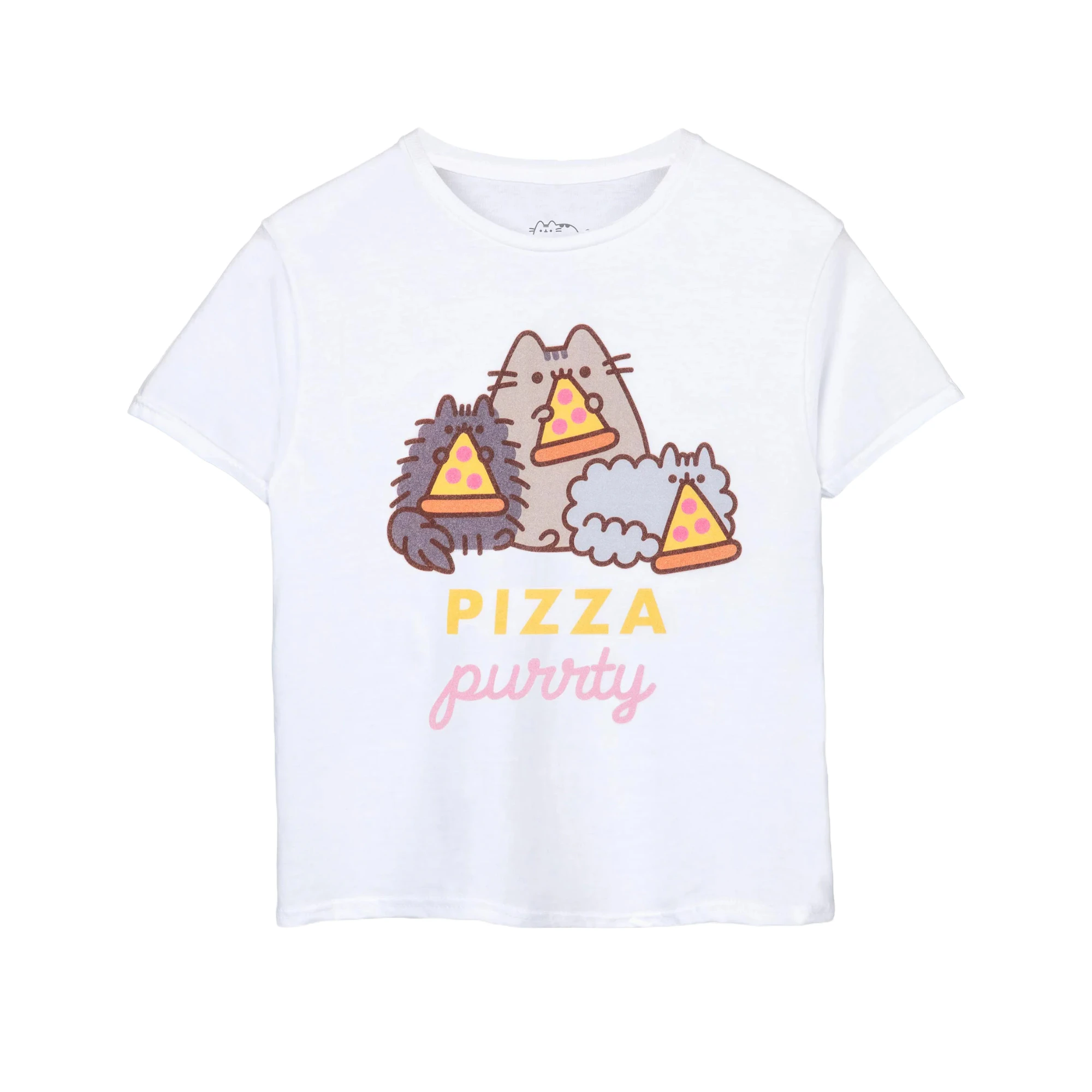 Pusheen Girls Pizza Purrty Short-Sleeved T-Shirt (White) - NS8402