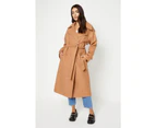Dorothy Perkins Womens Belted Wool Effect Double-Breasted Trench Coat (Camel) - DP4337