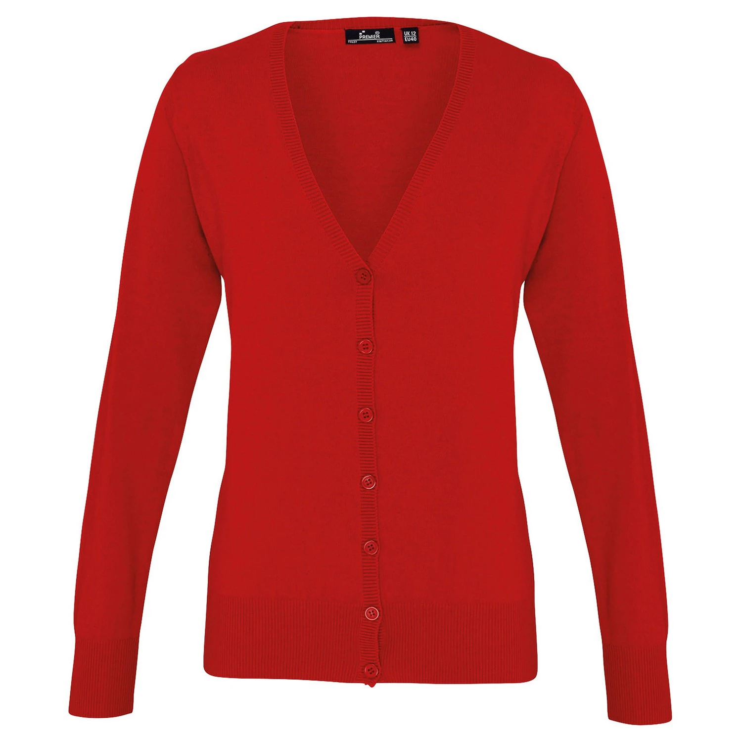 Premier Womens Cotton Acrylic V Neck Cardigan (Red) - PC6852