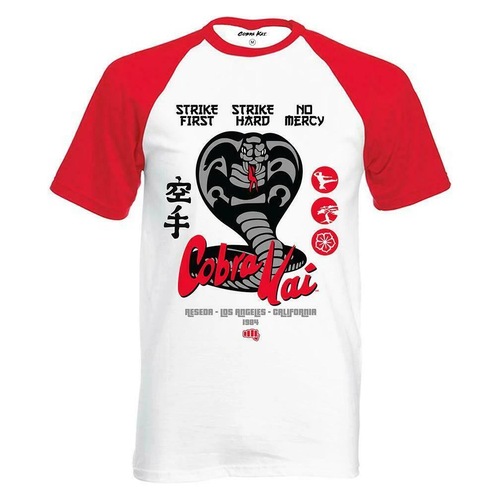 Cobra Kai Unisex Adult No Mercy Raglan Baseball T-Shirt (White/Red) - PM2983