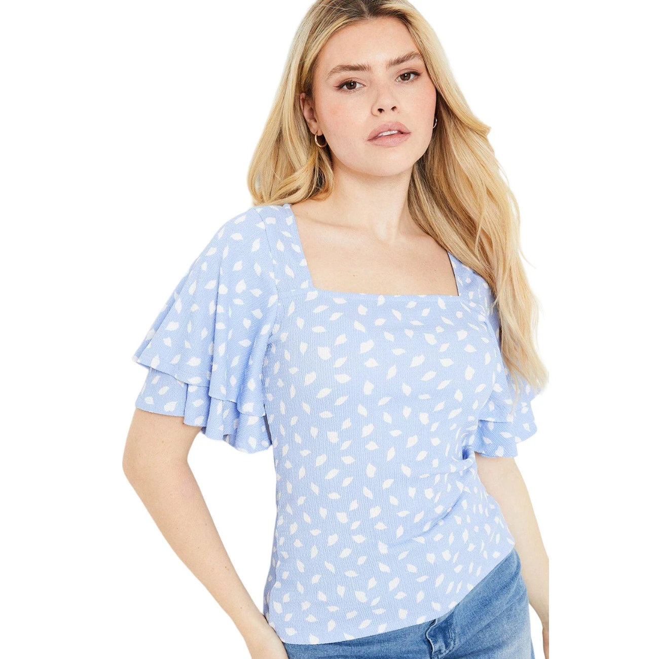 Dorothy Perkins Womens Square Neck Double Frill Top (Blue) - DP5419