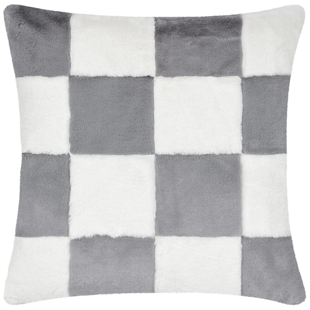 Heya Home Cozee Faux Fur Checked Cushion Cover (Slate Blue) - RV3468