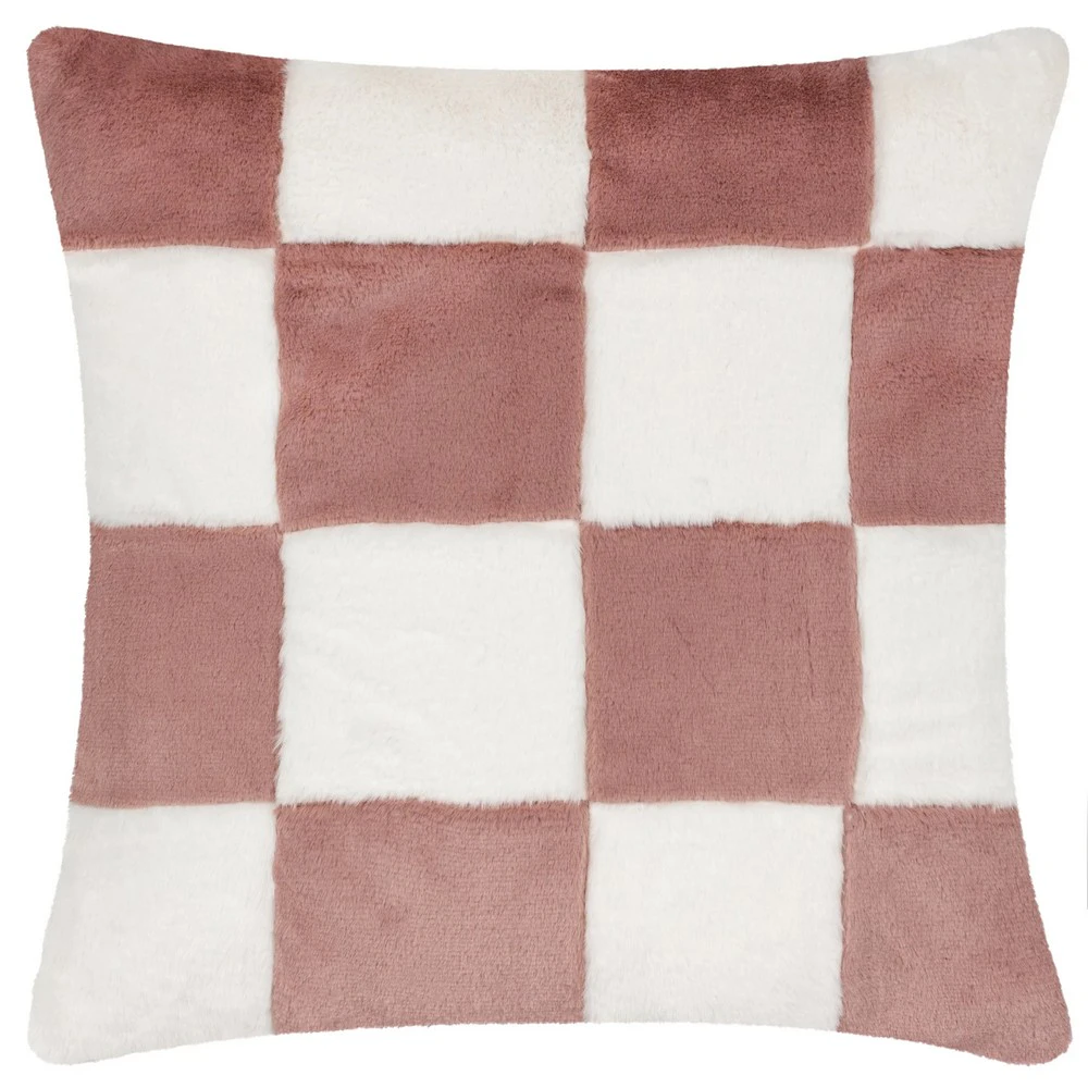 Heya Home Cozee Faux Fur Checked Cushion Cover (Pink) - RV3468