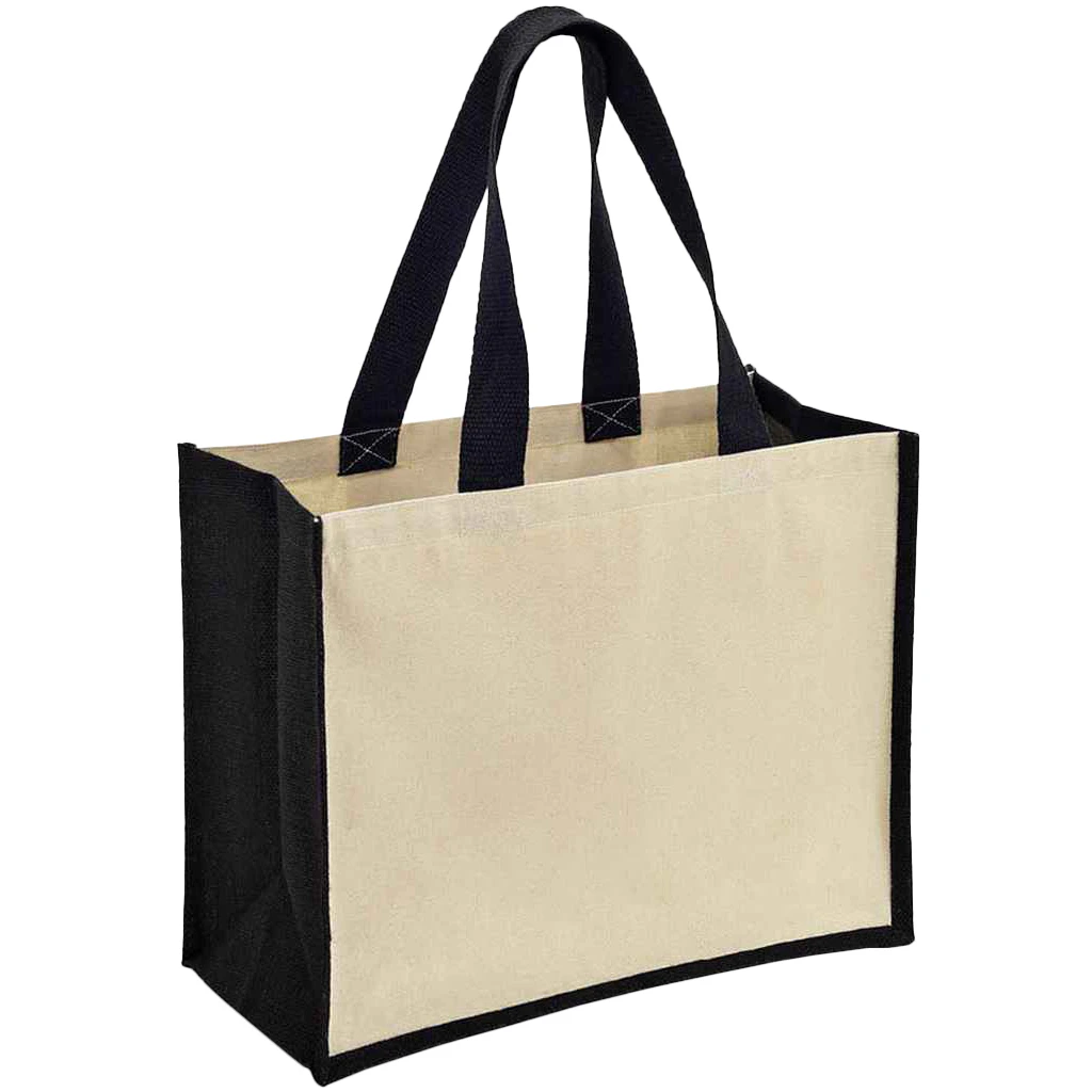 Brand Lab Jute Canvas Shopper (Natural/Black) - PC4893