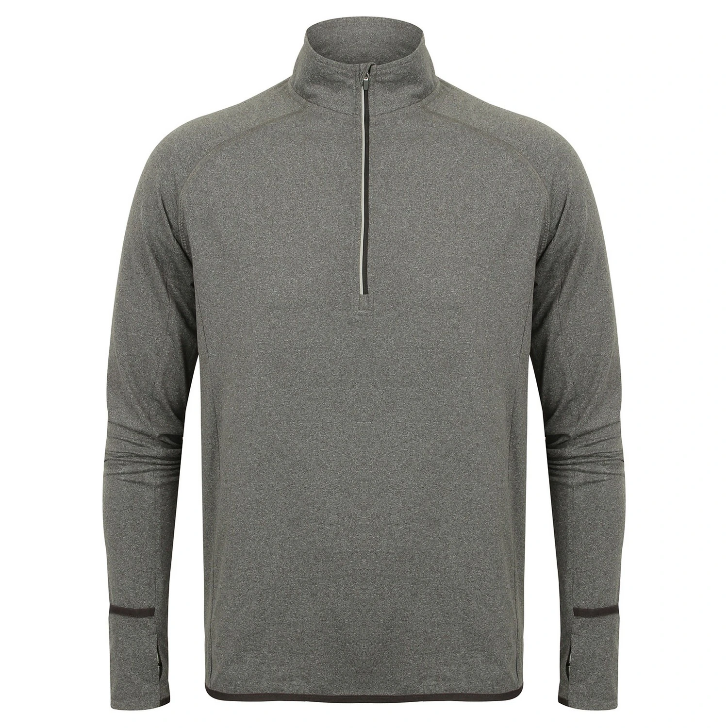 Tombo Mens Quarter Zip Long-Sleeved Top (Grey Marl) - RW10240