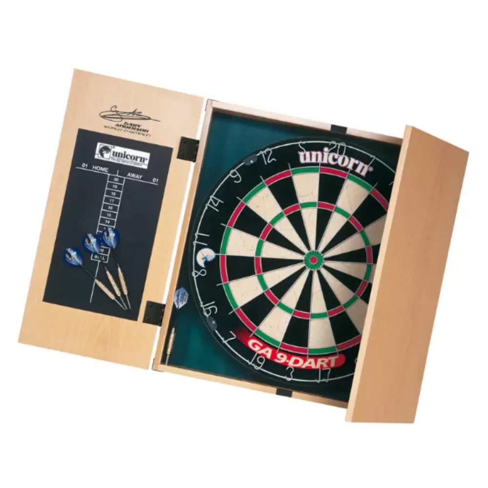 Gary Anderson Dart Board Professional Competition Bristle Dartboard With Cabinet + 2 Sets Darts