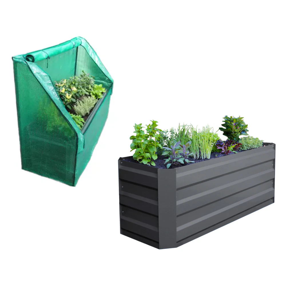 Slimline Raised Patio Planter Garden Bed With Greenhouse Cover 120x45x45cm Charcoal