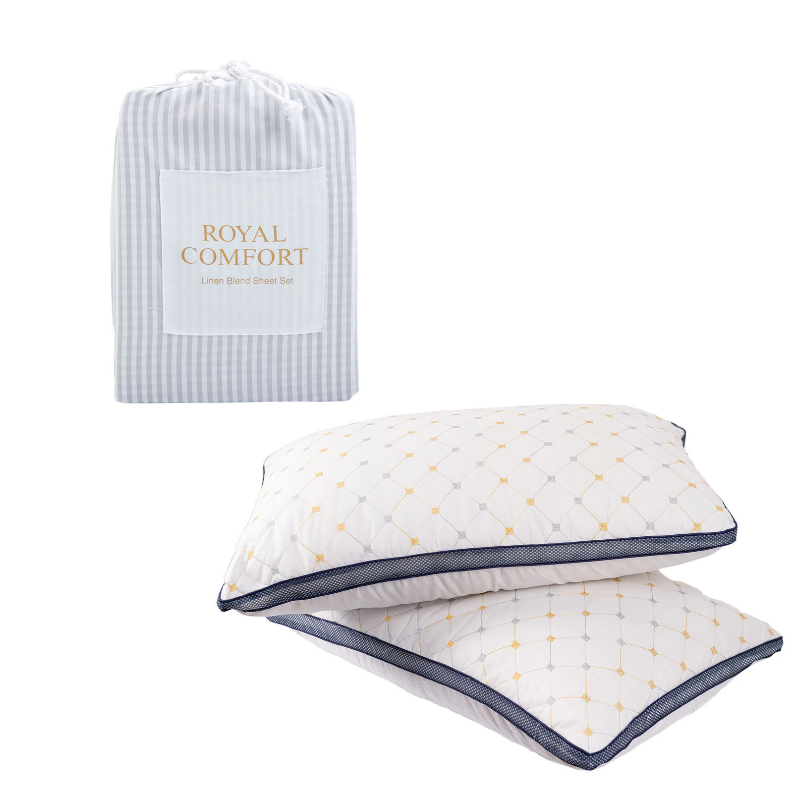 Royal Comfort Bedding Set 1 x Linen Blend Sheet Set And 2 x Air Mesh Pillows - Grey