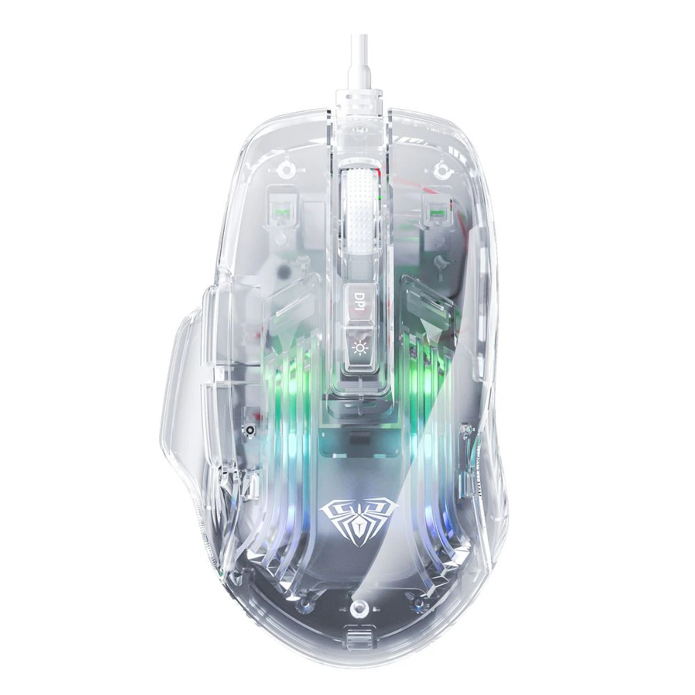 Aula S80 USB Wired Gaming Mouse up to 7200 DPI PC Mouse, 12 Rainbow RGB Backlit for Computer, PC, Laptop, Transparent